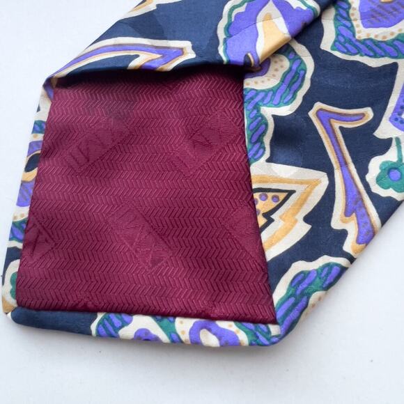 XMI Neck Tie Floral Navy Blue Yellow Silk Wilkes Bashford Italy USA - Picture 7 of 7